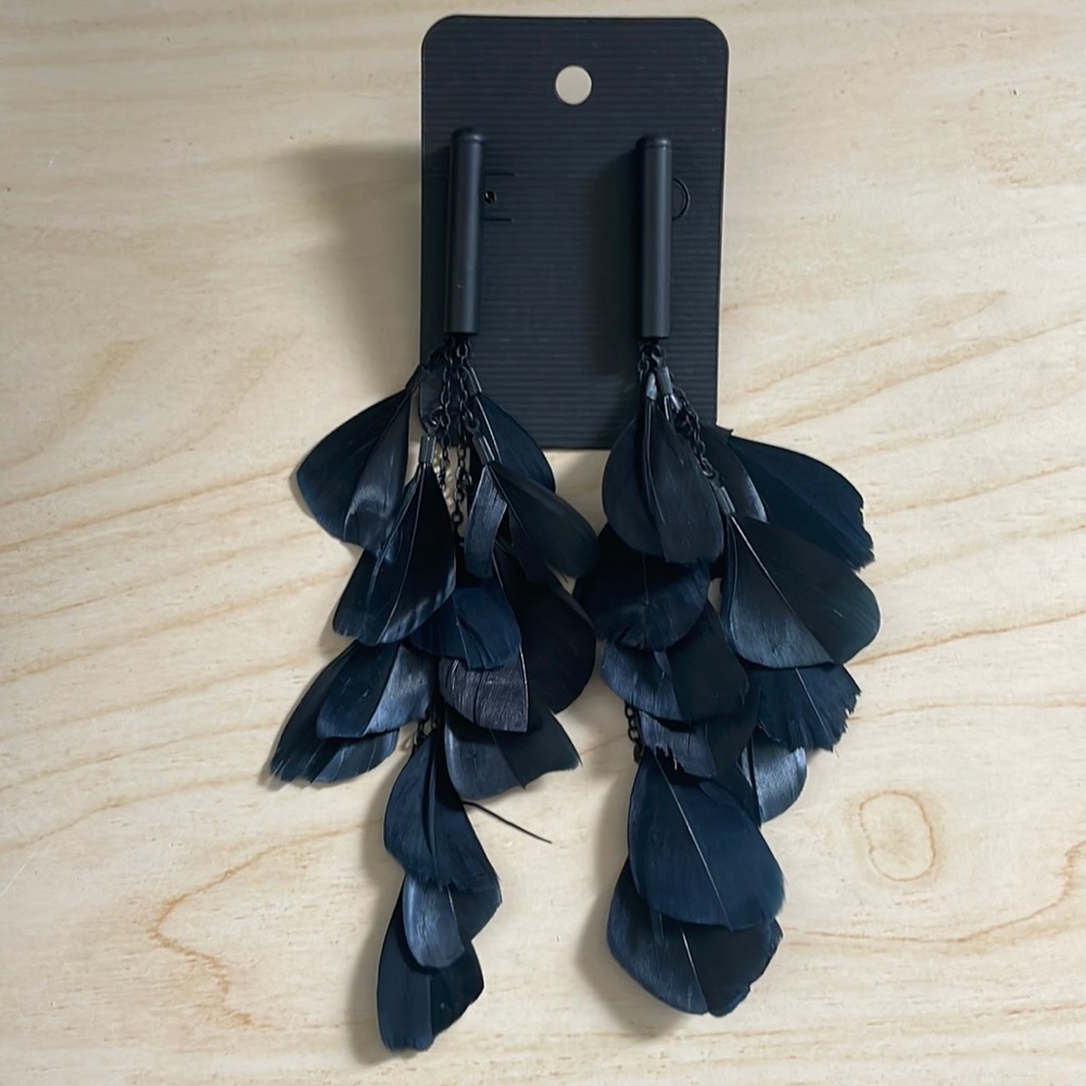 NWOT - Black feathered earrings